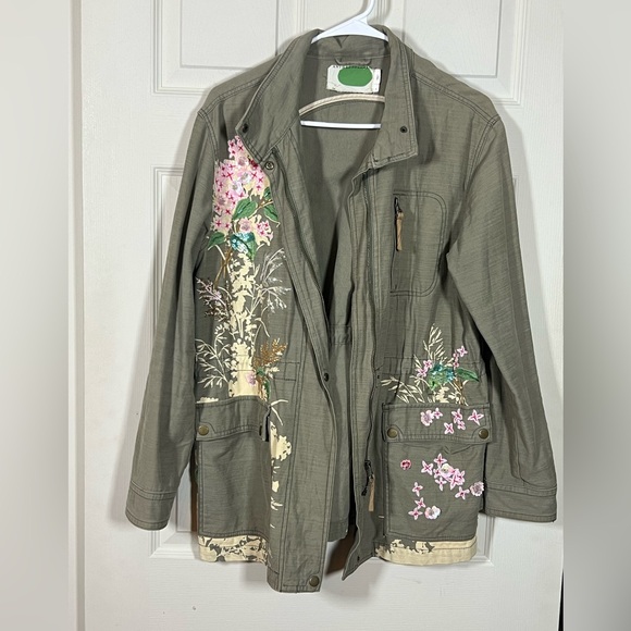 Anthropologie Jackets & Blazers - Anthropologie Embroidered Olive Utility Jacket - spring jacket lightweight S - L